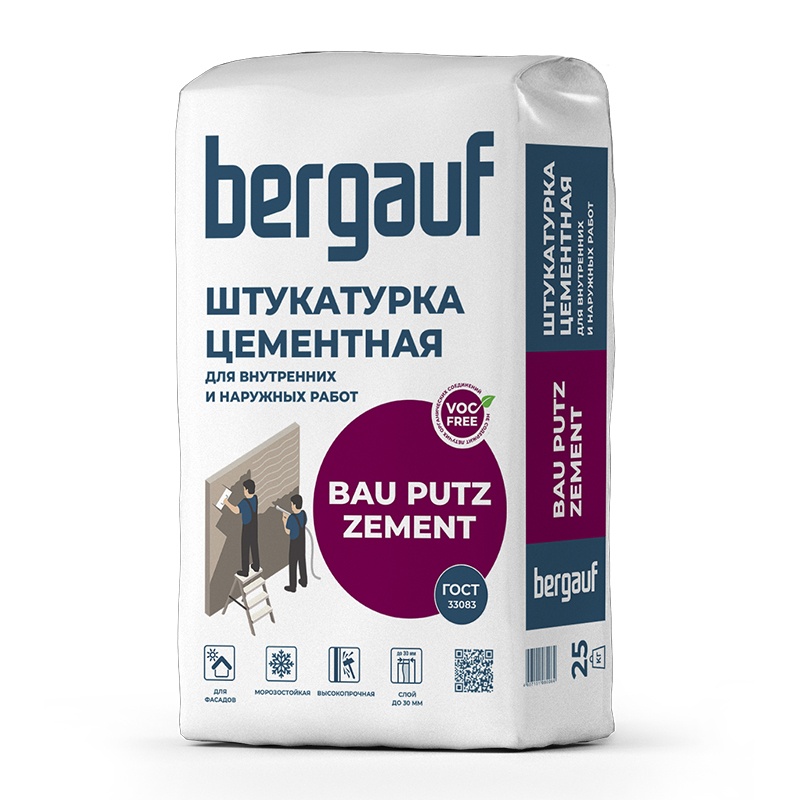 Штукатурка цементная фасадная Bergauf Bau Putz Zement, 25 кг